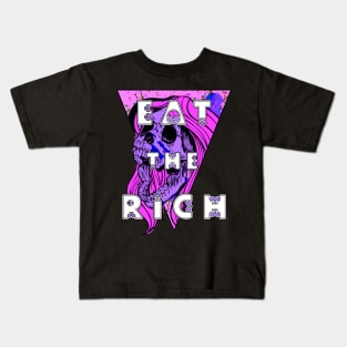 Eat the Rich Zombie Skull Purple Kids T-Shirt